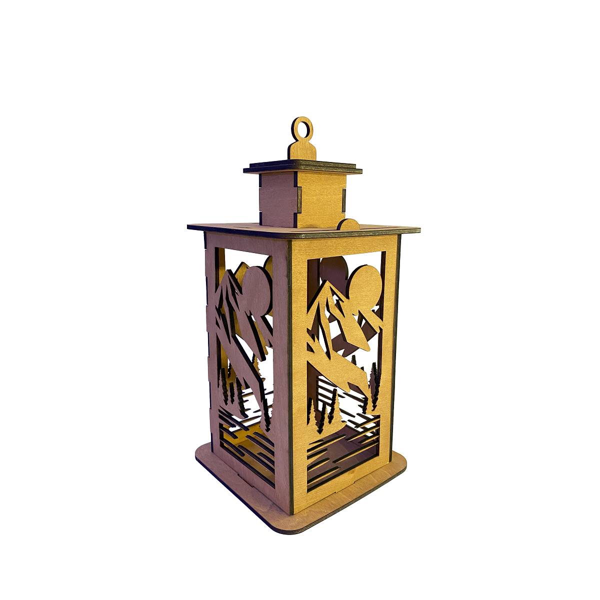 Sunset Mountain Lantern Cupola Design with a flameless candle and 6 design choices - 05 / Teak - decor