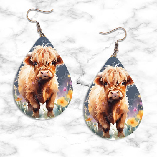 Highland Cow Summer Design Teardrop Earring Collection - 02 - jewelry