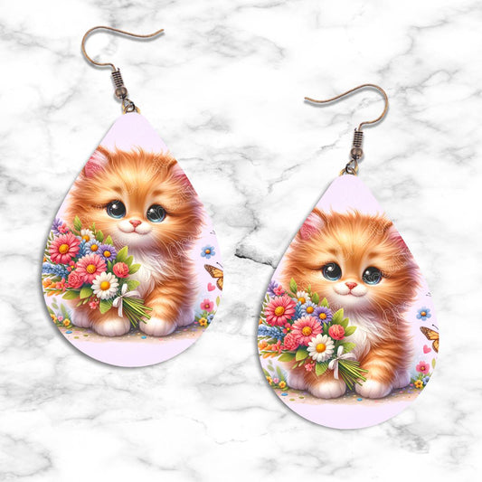 Kittens and Flowers Teardrop Earring Collection - 02 - jewelry