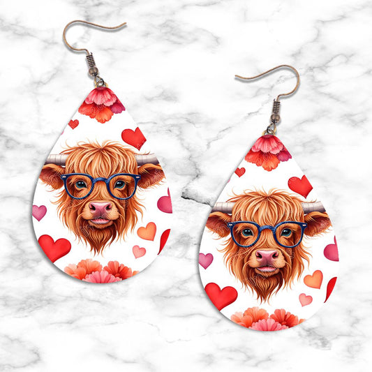 Highland Cow Valentines Teardrop Earring Collection - 02 - jewelry