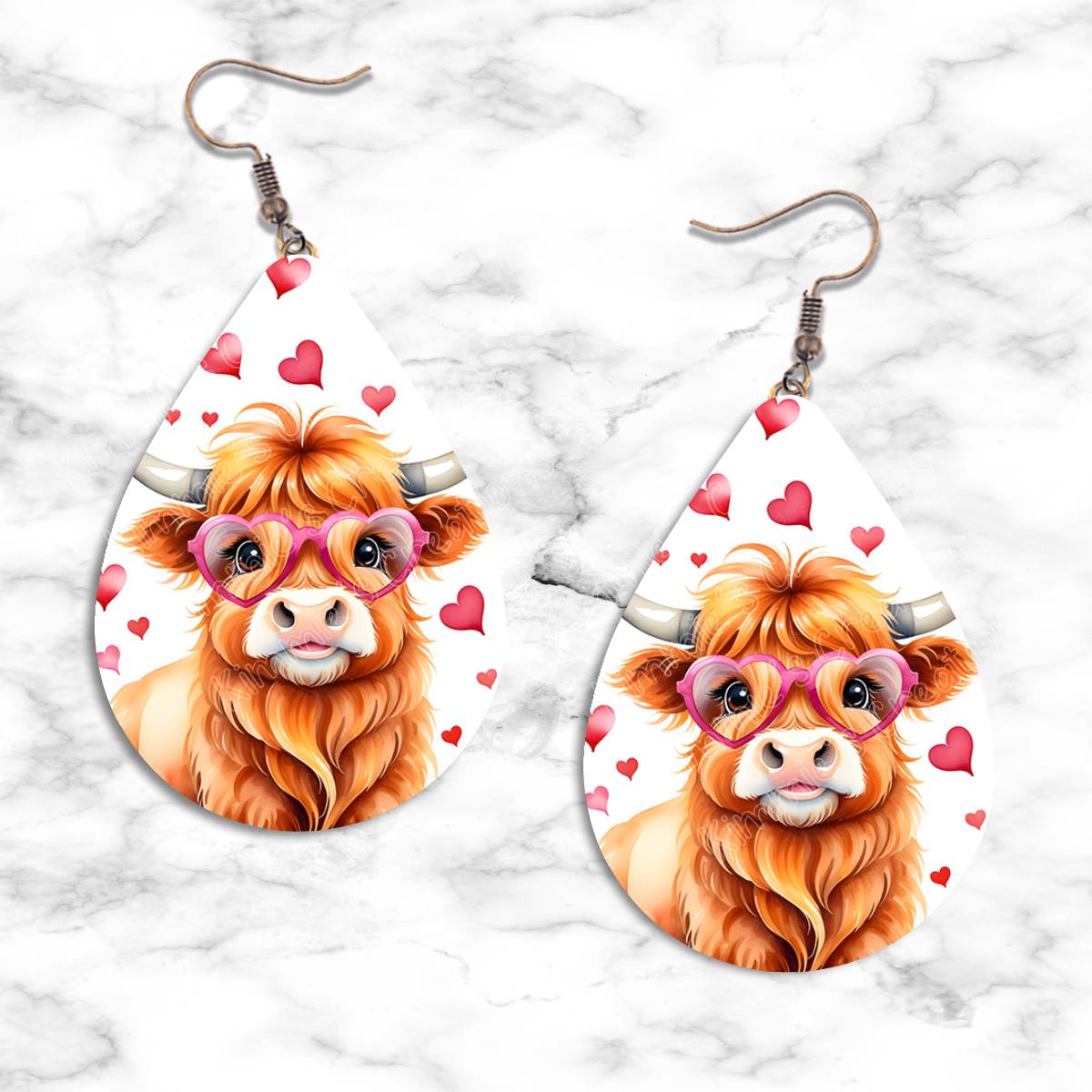 Highland Cow Valentines Teardrop Earring Collection