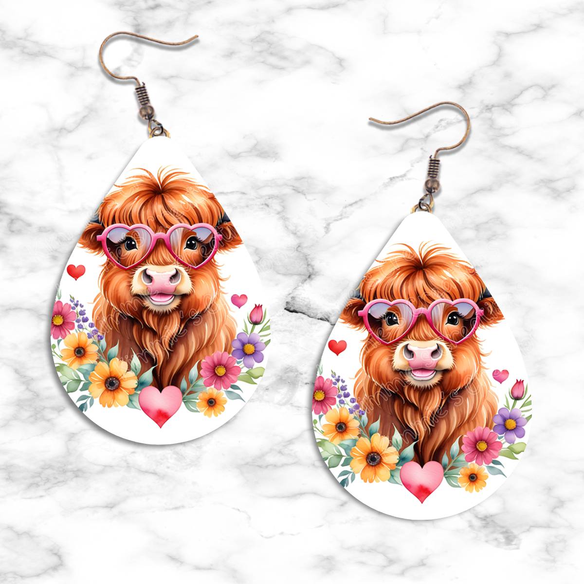 Highland Cow Valentines Teardrop Earring Collection