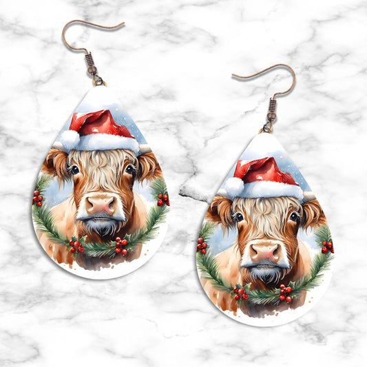 Highland Cow Christmas Teardrop Earring Collection - 02 - jewelry