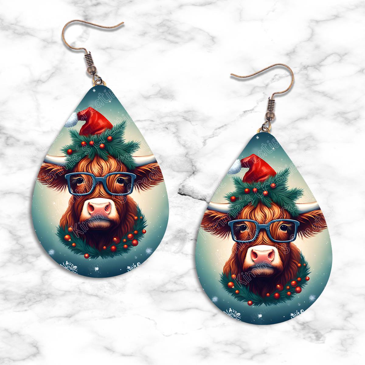 Highland Cow Christmas Teardrop Earring Collection