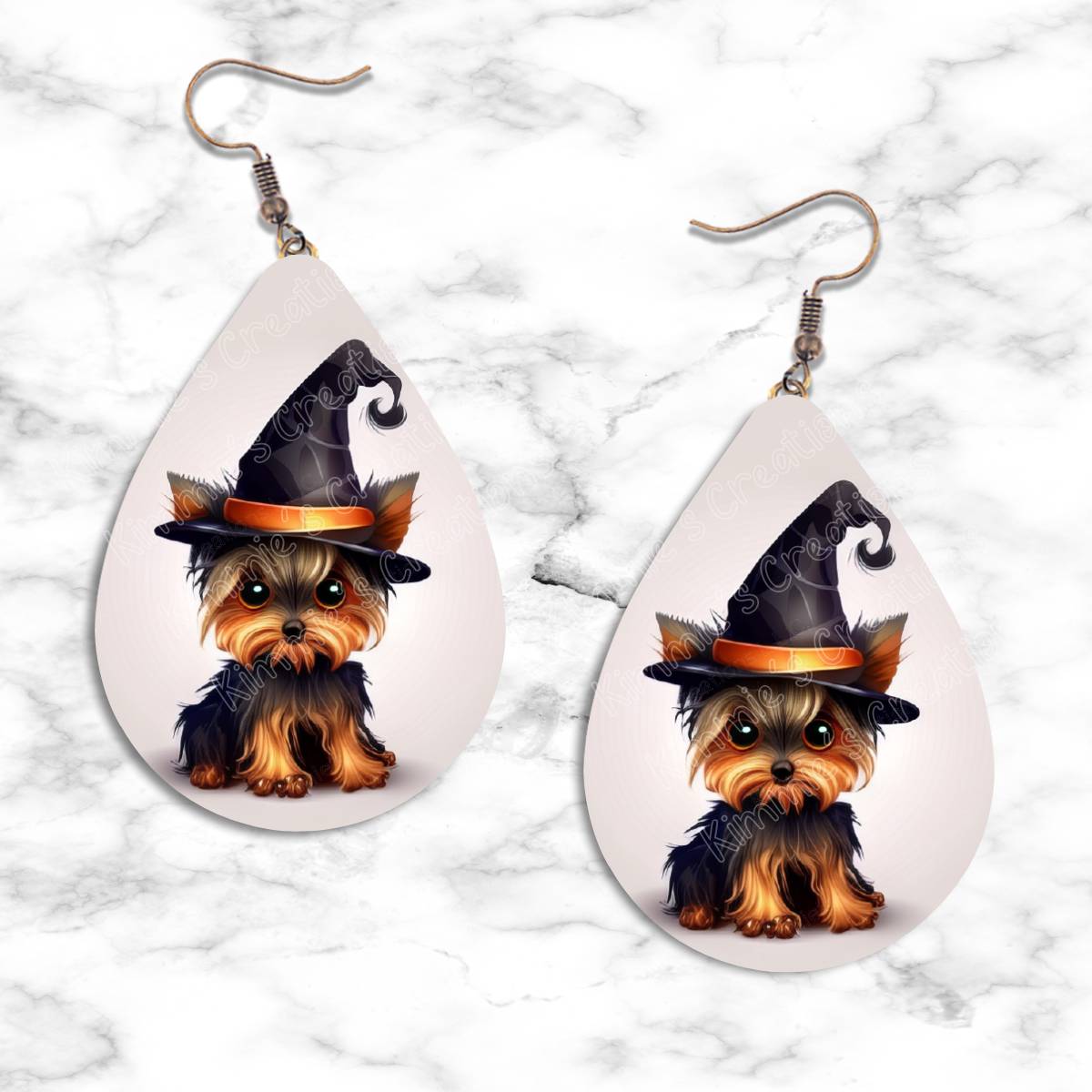 Halloween Yorkie Teardrop Earring