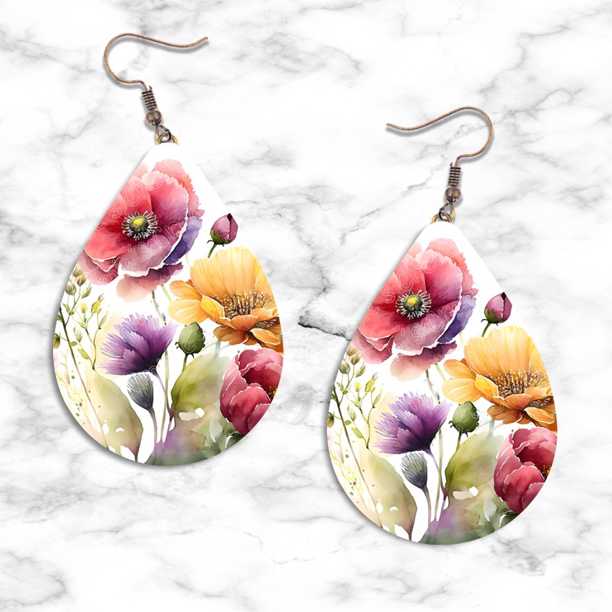 Spring Watercolor Flowers Teardrop Earring Collection
