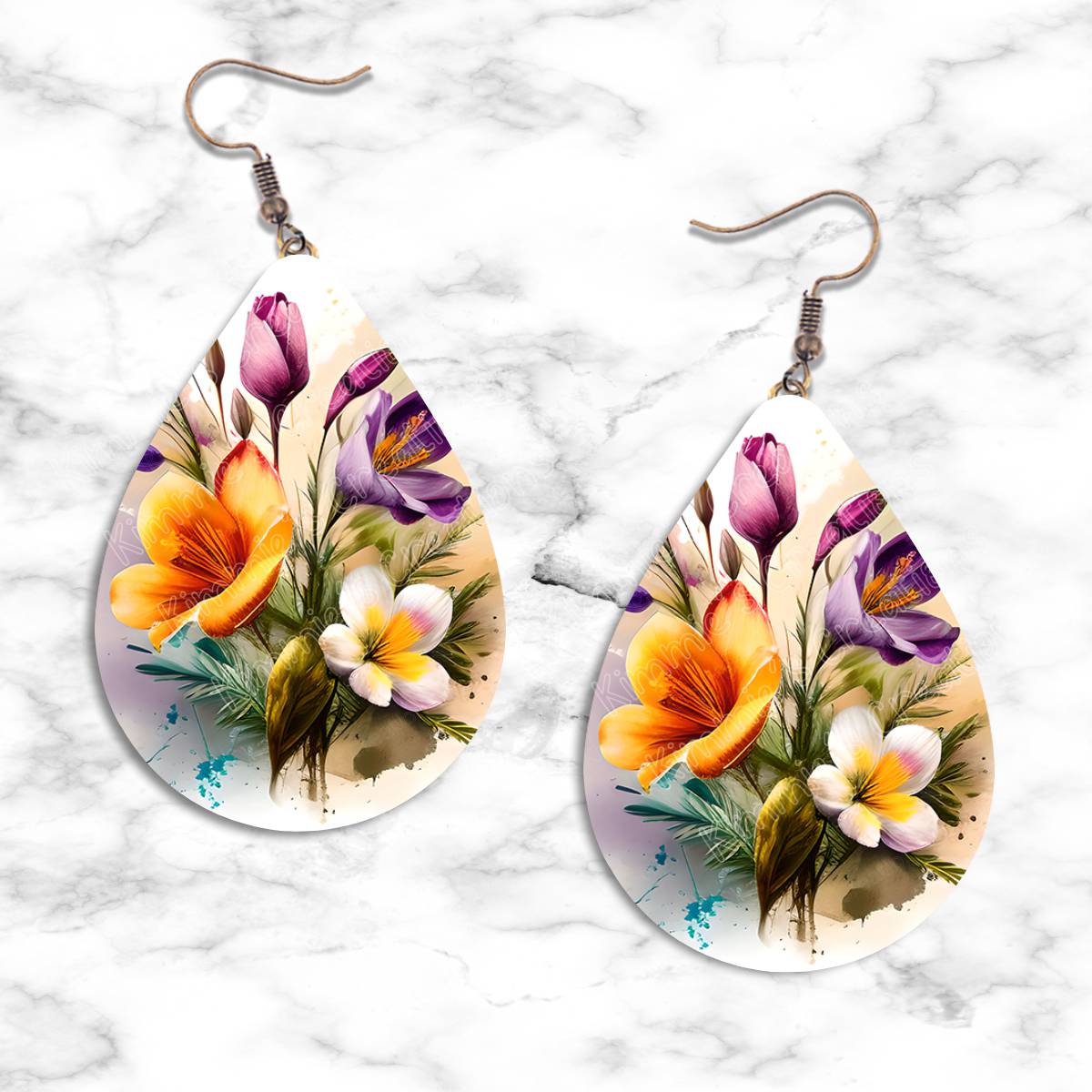 Spring Watercolor Flowers Teardrop Earring Collection
