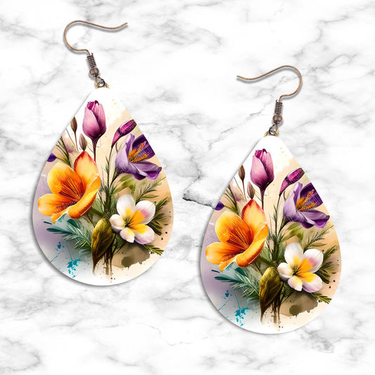 Spring Watercolor Flowers Teardrop Earring Collection - 02 - jewelry