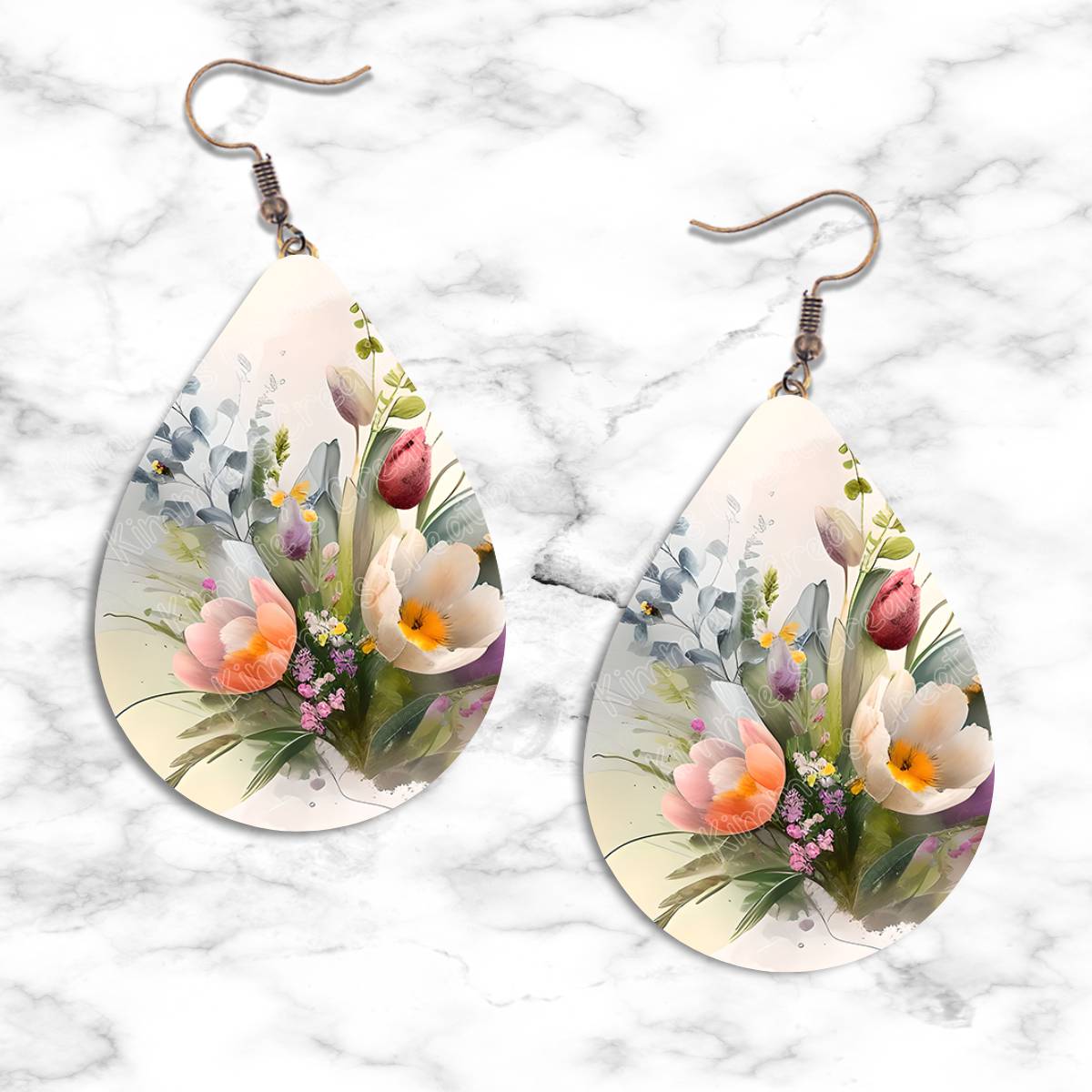 Spring Watercolor Flowers Teardrop Earring Collection