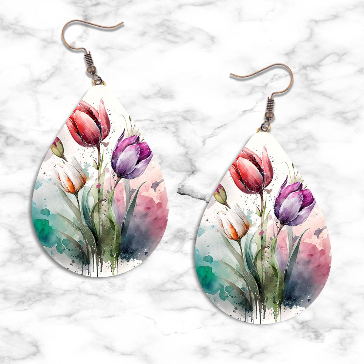 Spring Watercolor Flowers Teardrop Earring Collection