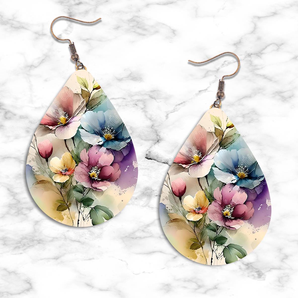 Spring Watercolor Flowers Teardrop Earring Collection