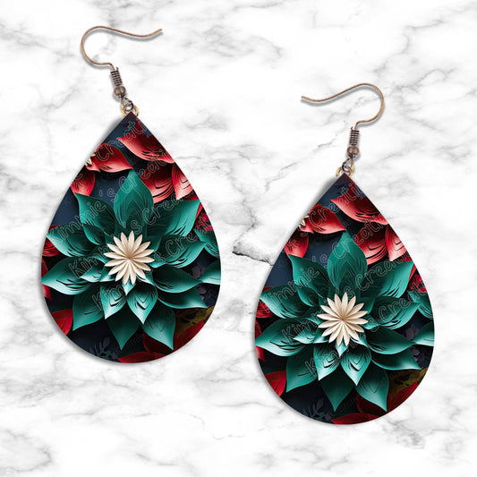 3D Poinsettia Teardrop Earring Collection - 02 - jewelry