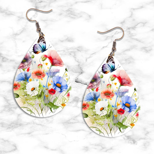 Watercolor Wildflowers Teardrop Earring Collection - 02 - jewelry