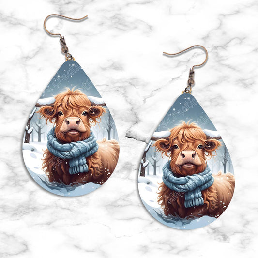 Highland Cow Winter Teardrop Earring Collection - 02 - jewelry