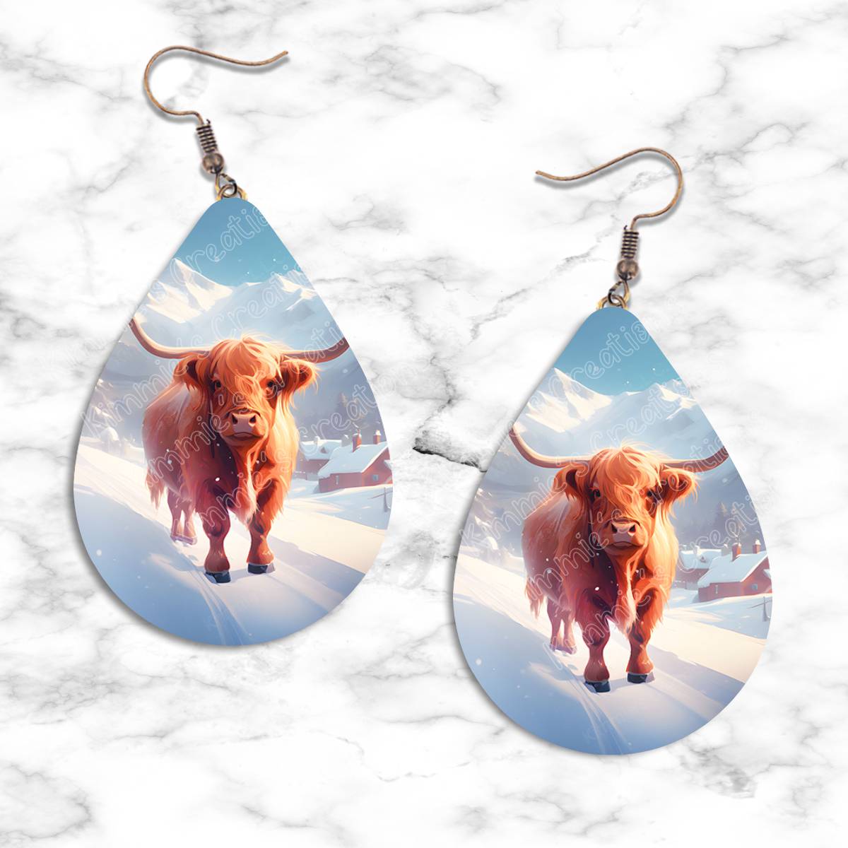 Highland Cow Winter Teardrop Earring Collection