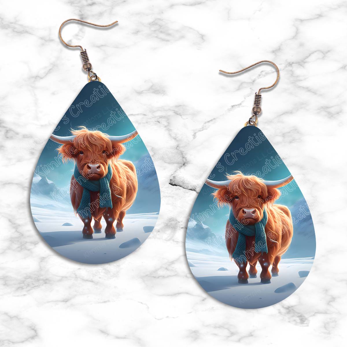 Highland Cow Winter Teardrop Earring Collection