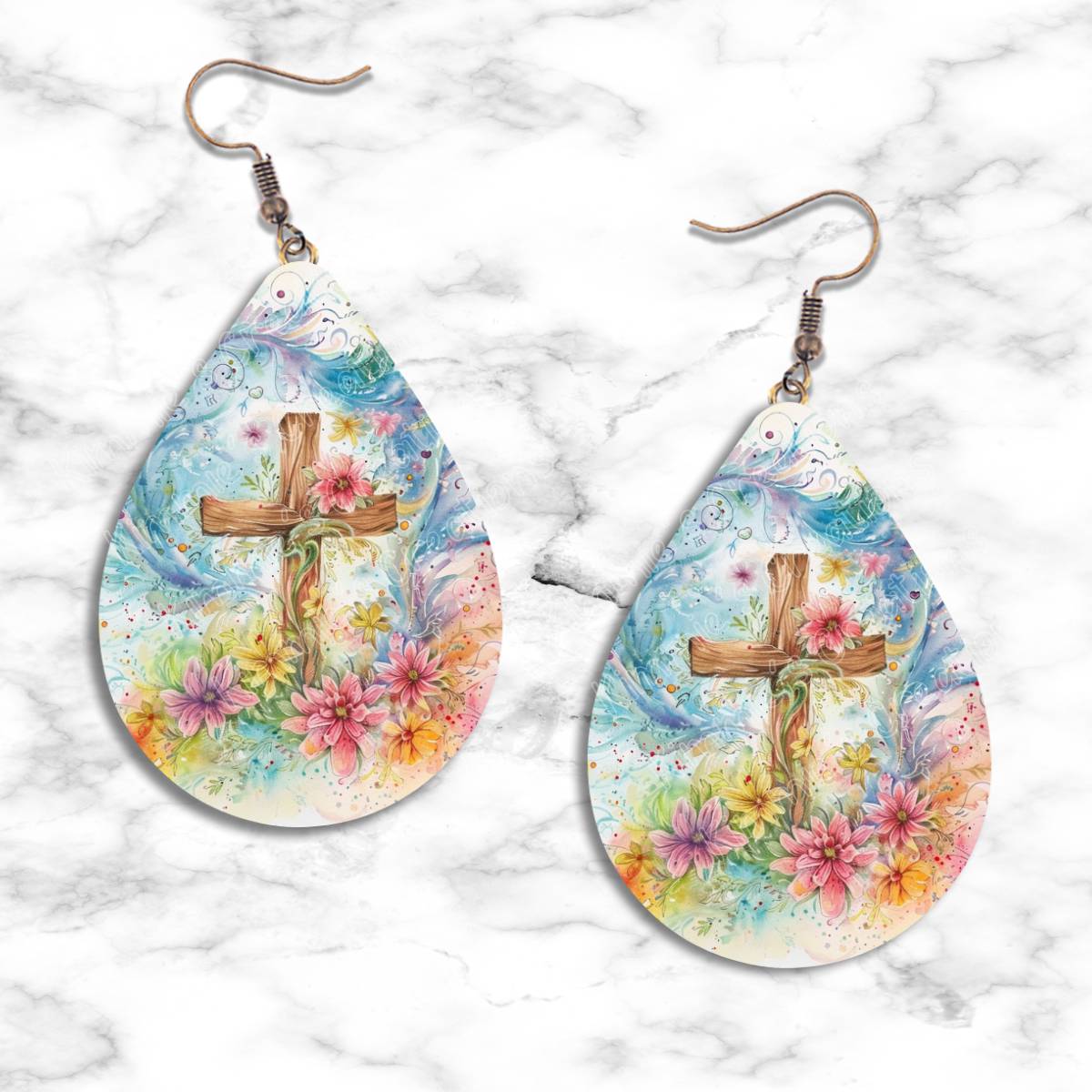 Watercolor Cross Teardrop Earrings - jewelry