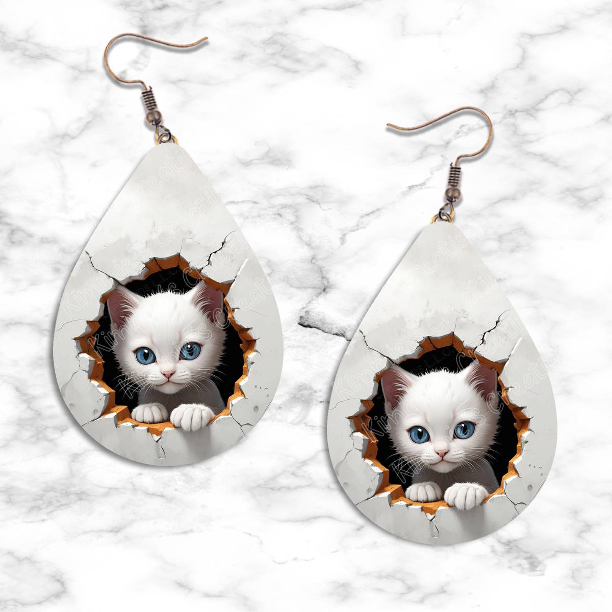 Kitten Peeking in Hole Teardrop Earring Collection