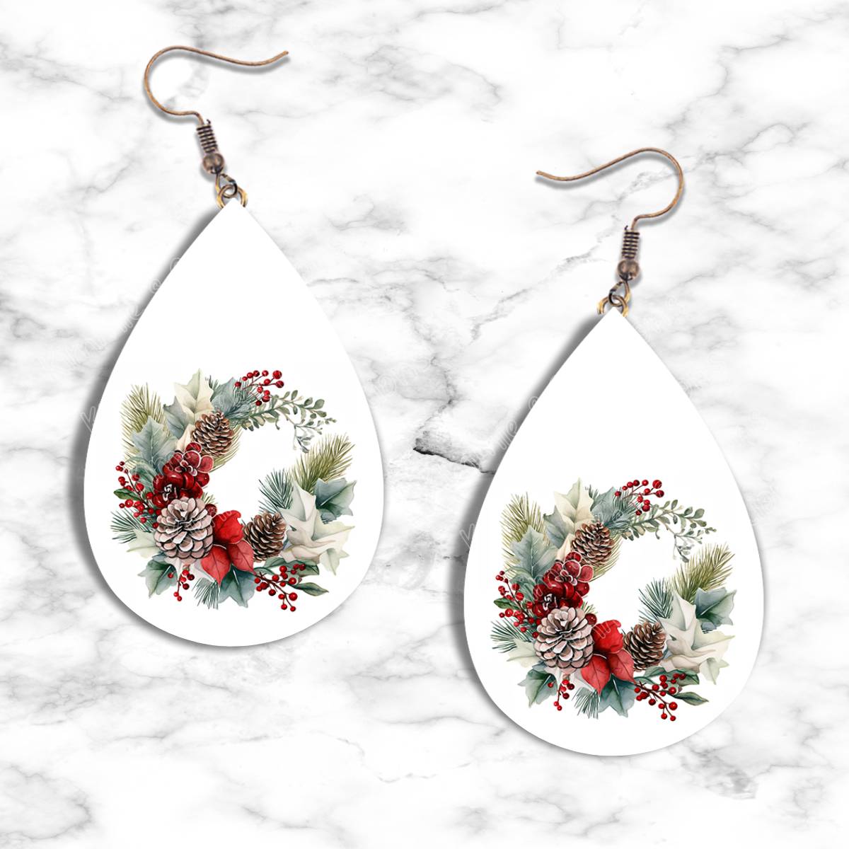Christmas Wreath Teardrop Earrings