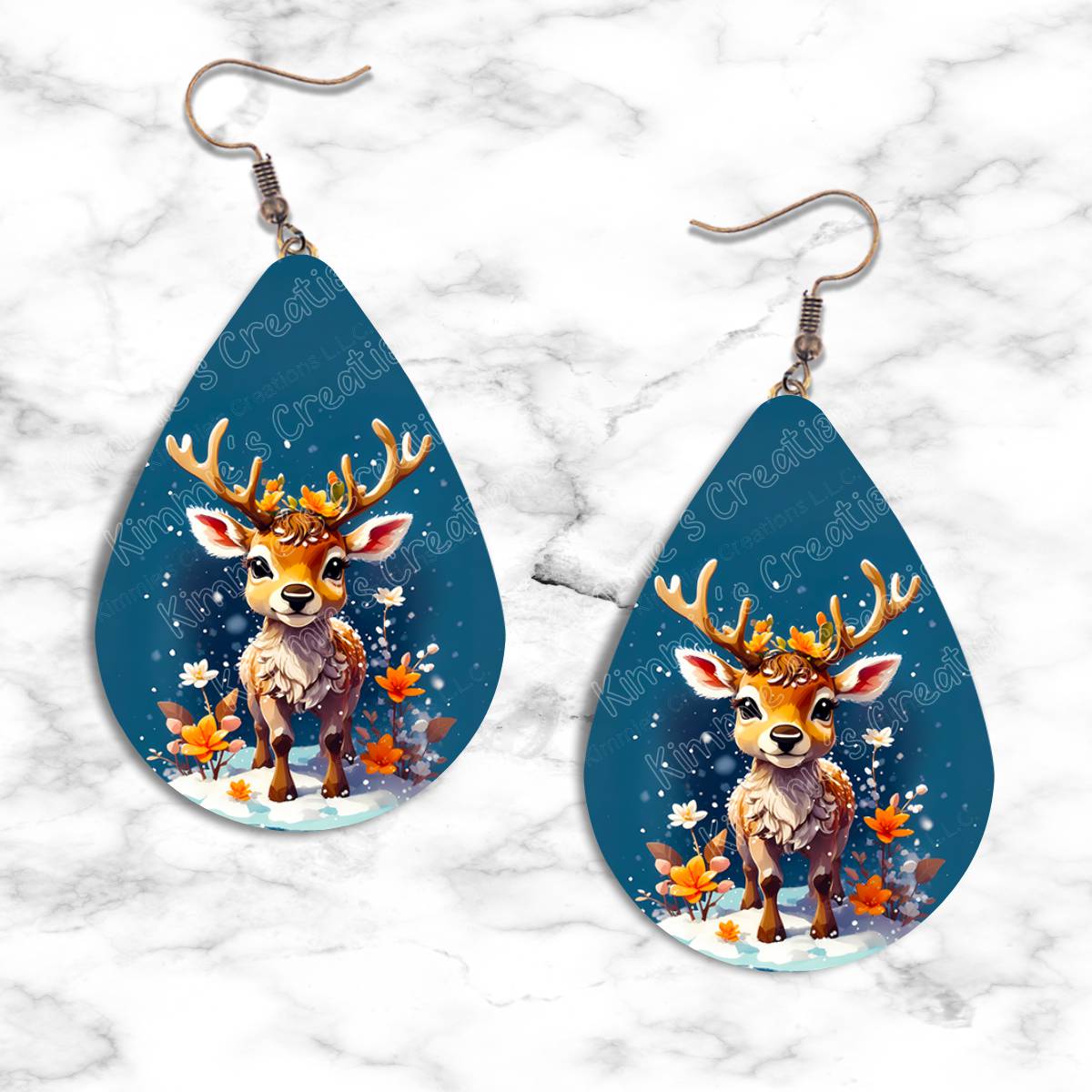 Baby Reindeer Winter Teardrop Earrings