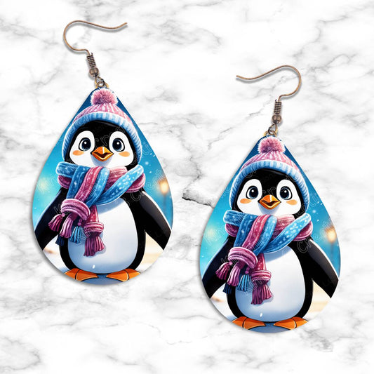 Penguin Portrait Teardrop Earrings - 02 - jewelry