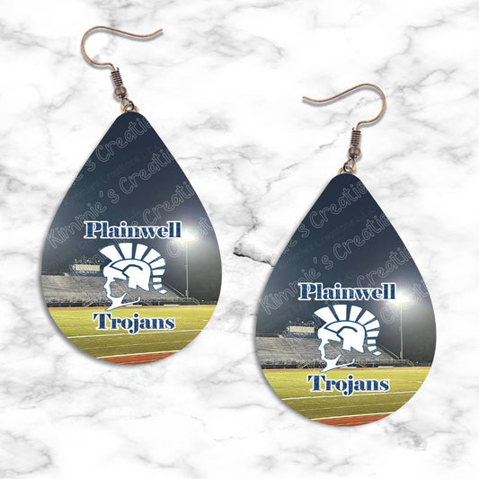 Plainwell Trojans Teardrop Earring Collection - Streidl Field / Standard - jewelry