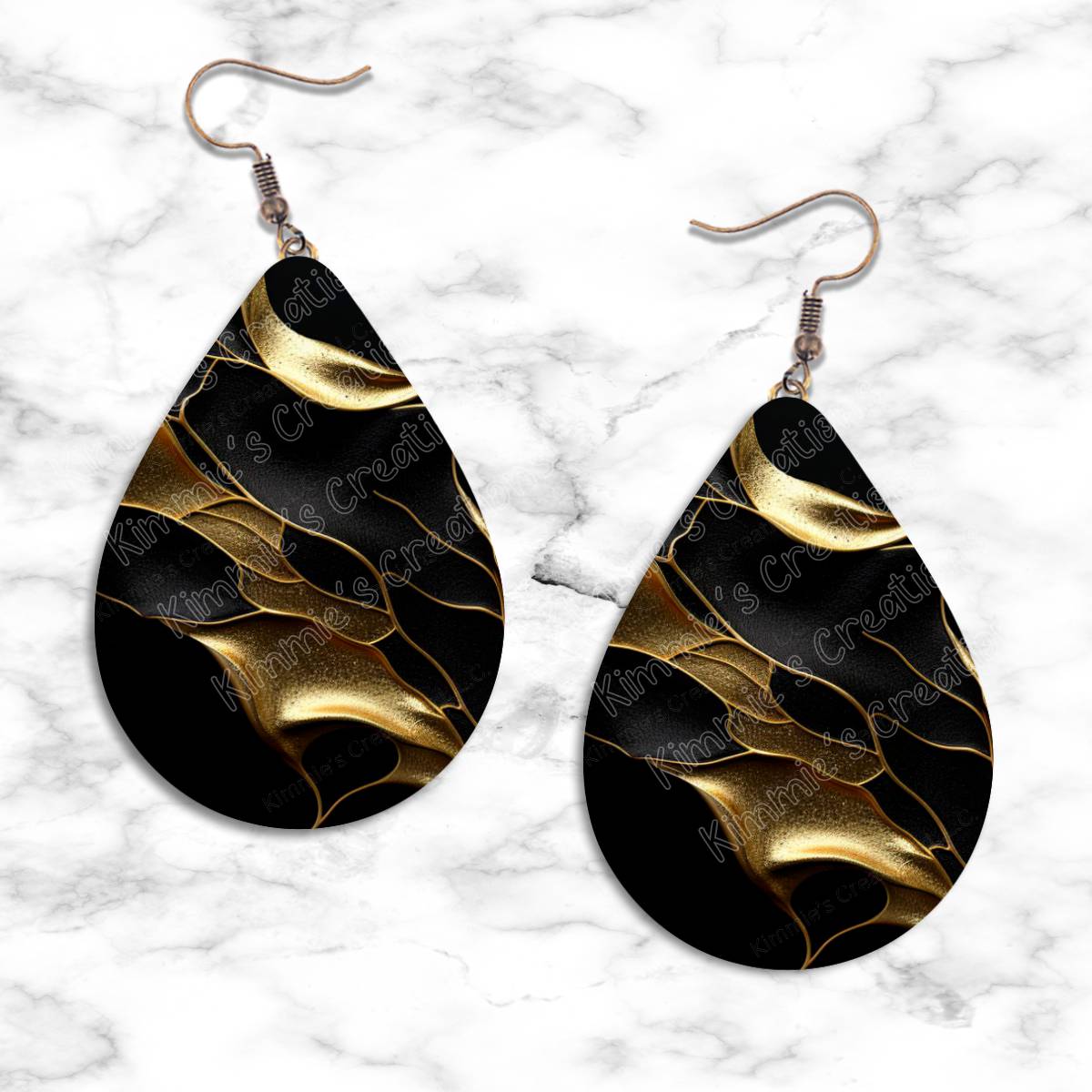 Gold on Black Textures Teardrop Earring Collection