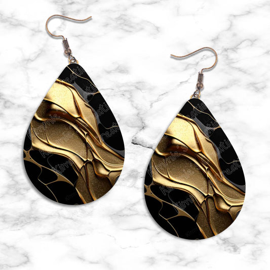 Gold on Black Textures Teardrop Earring Collection - 02 - jewelry