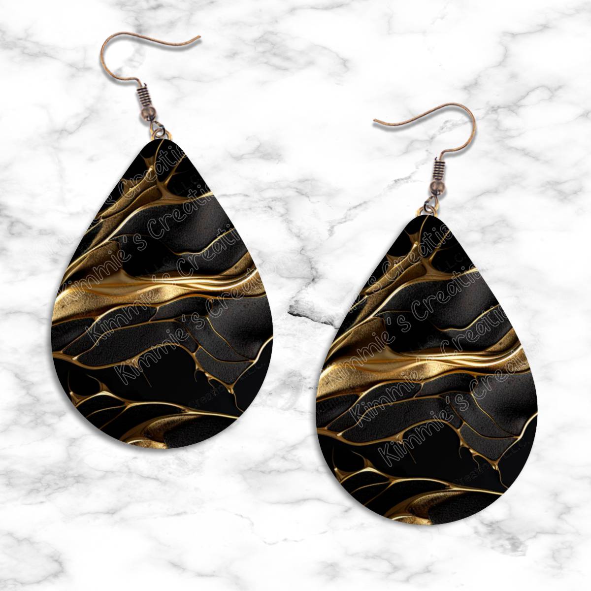 Gold on Black Textures Teardrop Earring Collection