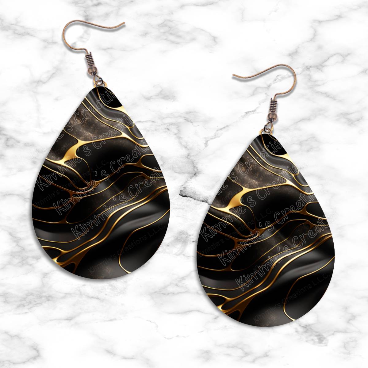 Gold on Black Textures Teardrop Earring Collection