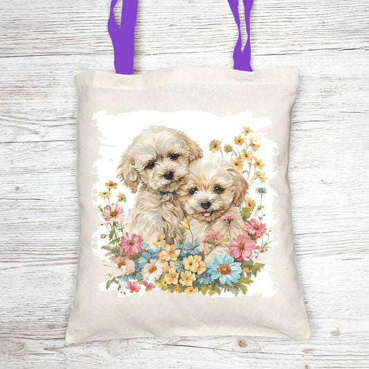 Floral Dog Tote Bag with Cosmetic - tote