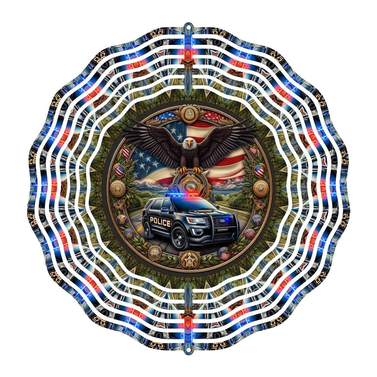 Patriotic Police Vehicle and Eagle Wind Spinner - wind spinner
