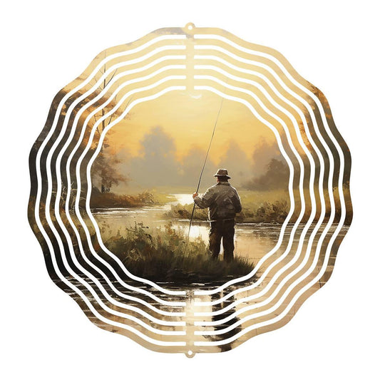 River Fishing Serenity on a Wind Spinner with 6 different image options - wind spinner