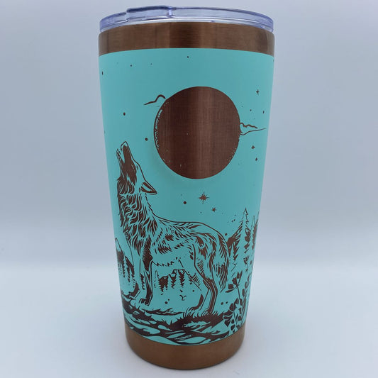 Wolf Howling at the Moon Engraved Tumbler