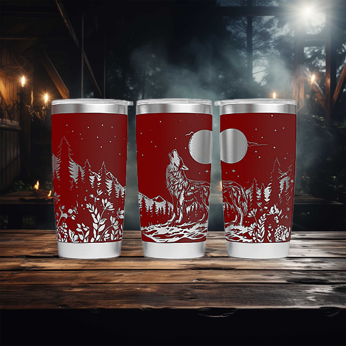 Wolf Howling at the Moon Engraved Tumbler