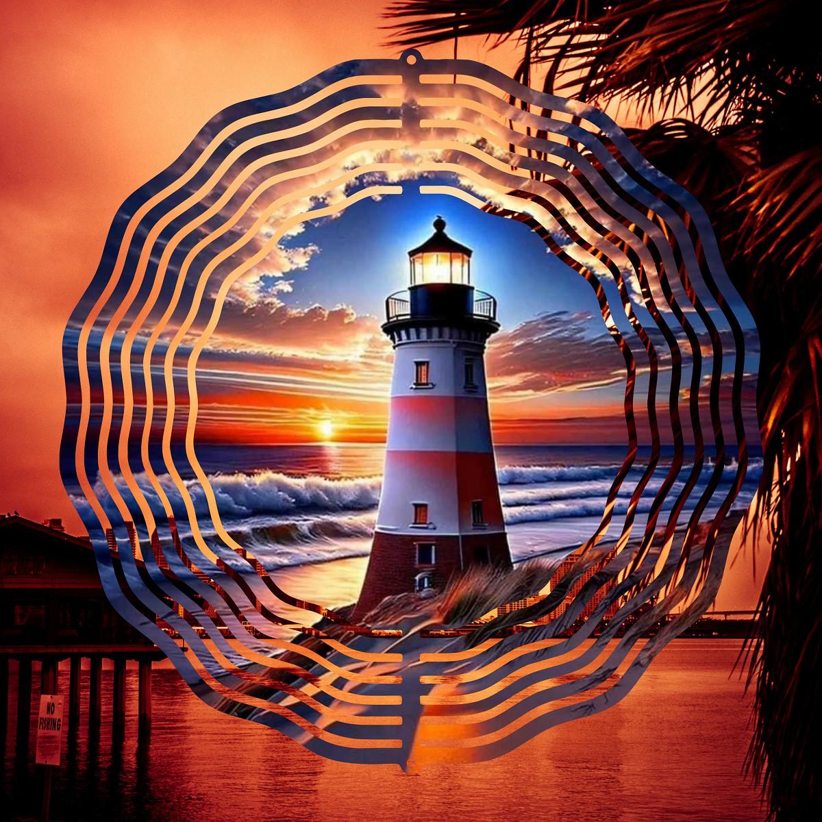 Captivating Sunset Lighthouse Spinner! - wind spinner