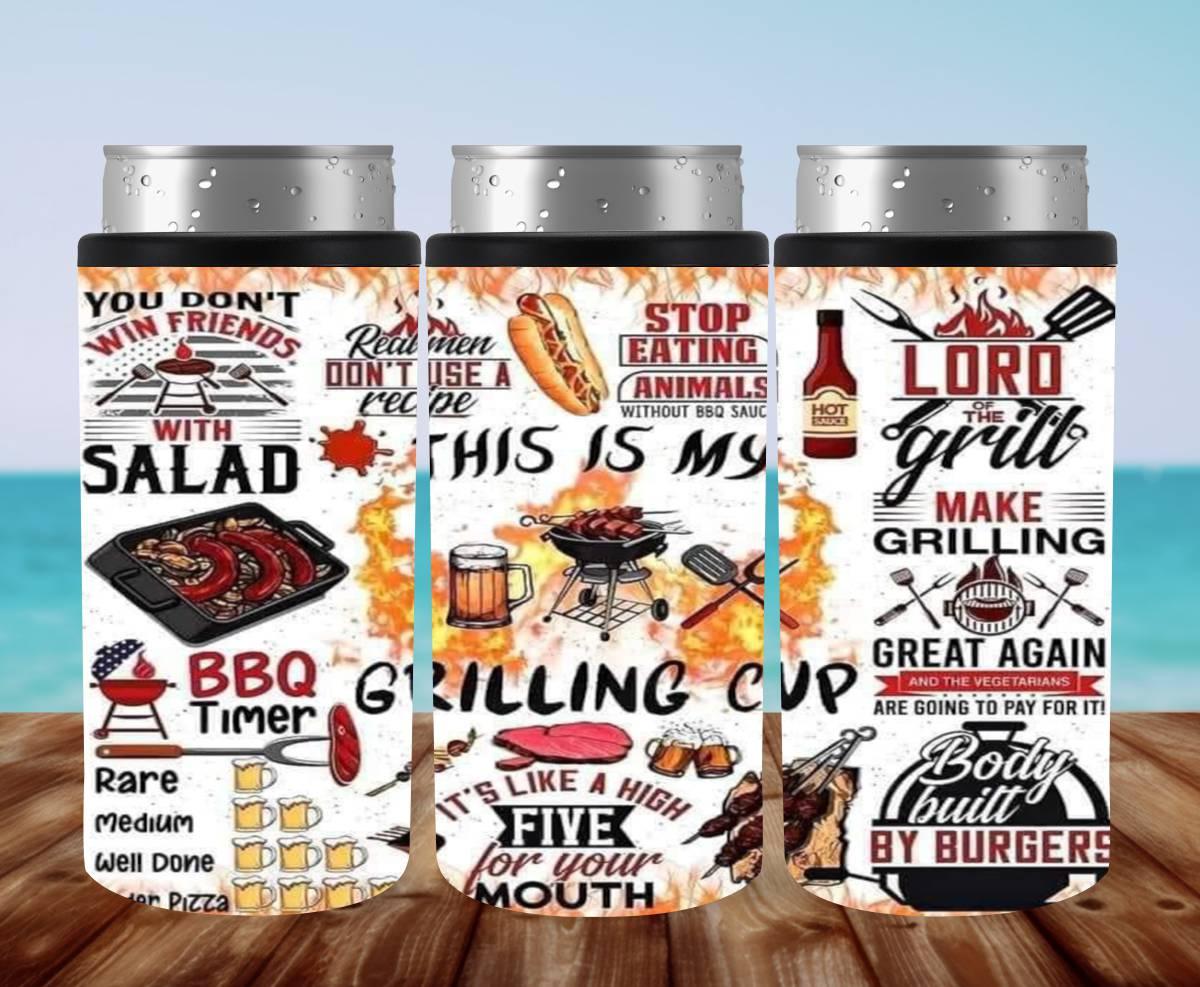 Hot memes cool beer epic grilling! Can cooler with grilling memes.