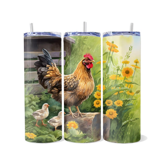 A Hen & Her Chicks on the Farm - a Skinny Tumbler - skinny tumbler