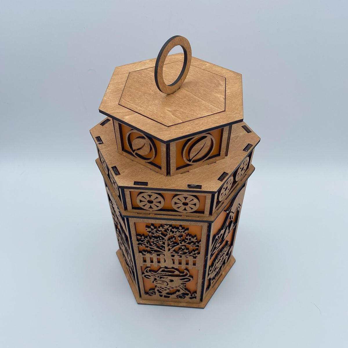 Baby Highland Cow with Tower Cupola flameless candle Lantern
