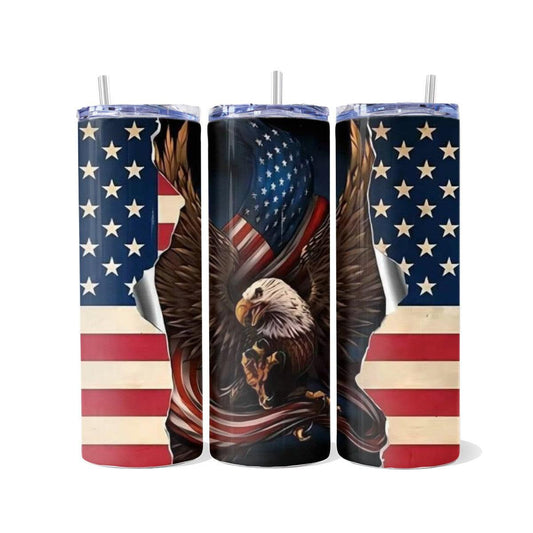 The U.S. Flag with an Eagle Ripping Through it - a Skinny Tumbler - skinny tumbler