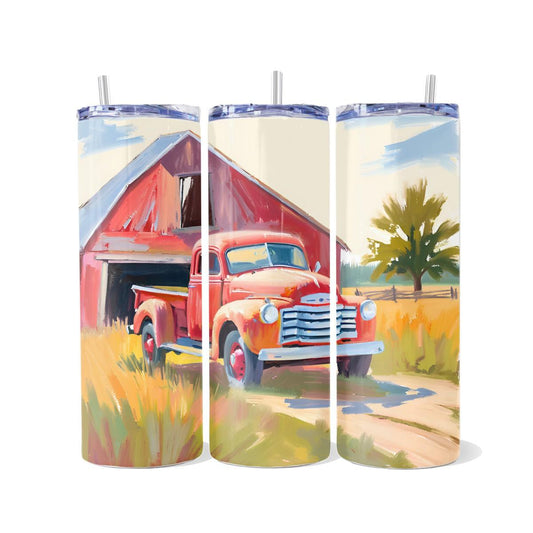 Exquisite Watercolor Vintage Truck on a Farm Skinny Tumbler - skinny tumbler