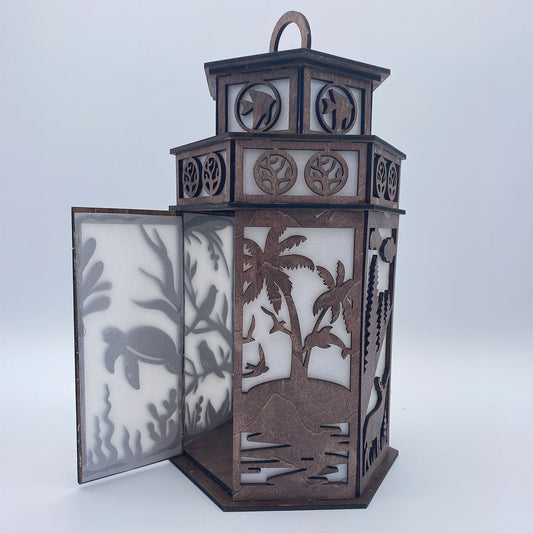 Nature scenes Tower Cupola flameless candle Lantern with Deer Birds Dolphin & Turtle