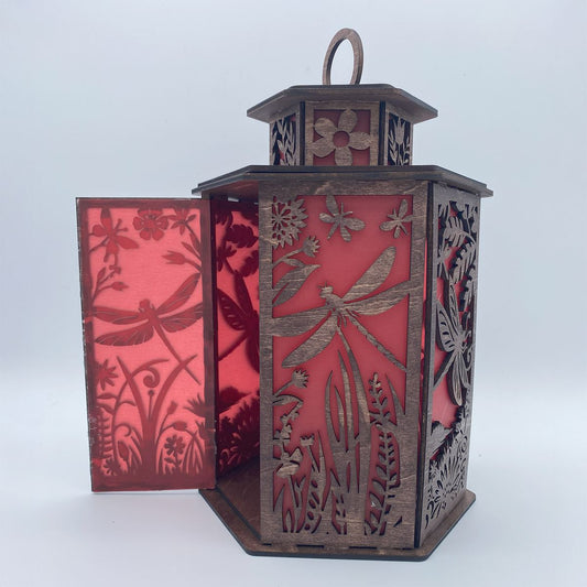 Dragonfly & Floral Cupola design flameless candle Lantern