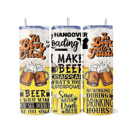 Cheers to the magic of beer disappearing! Beer drinking memes on a Skinny Tumbler - skinny tumbler