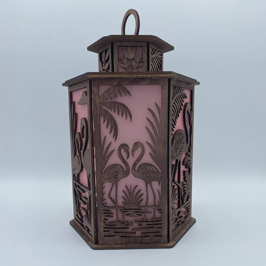 Flamingo theme with a Cupola design flameless candle Lantern