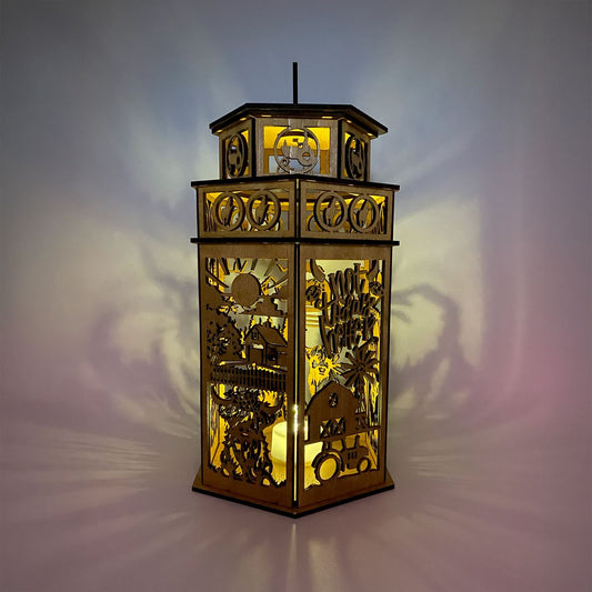 Highland Cow Farm Scene with Tower Cupola flameless candle Lantern