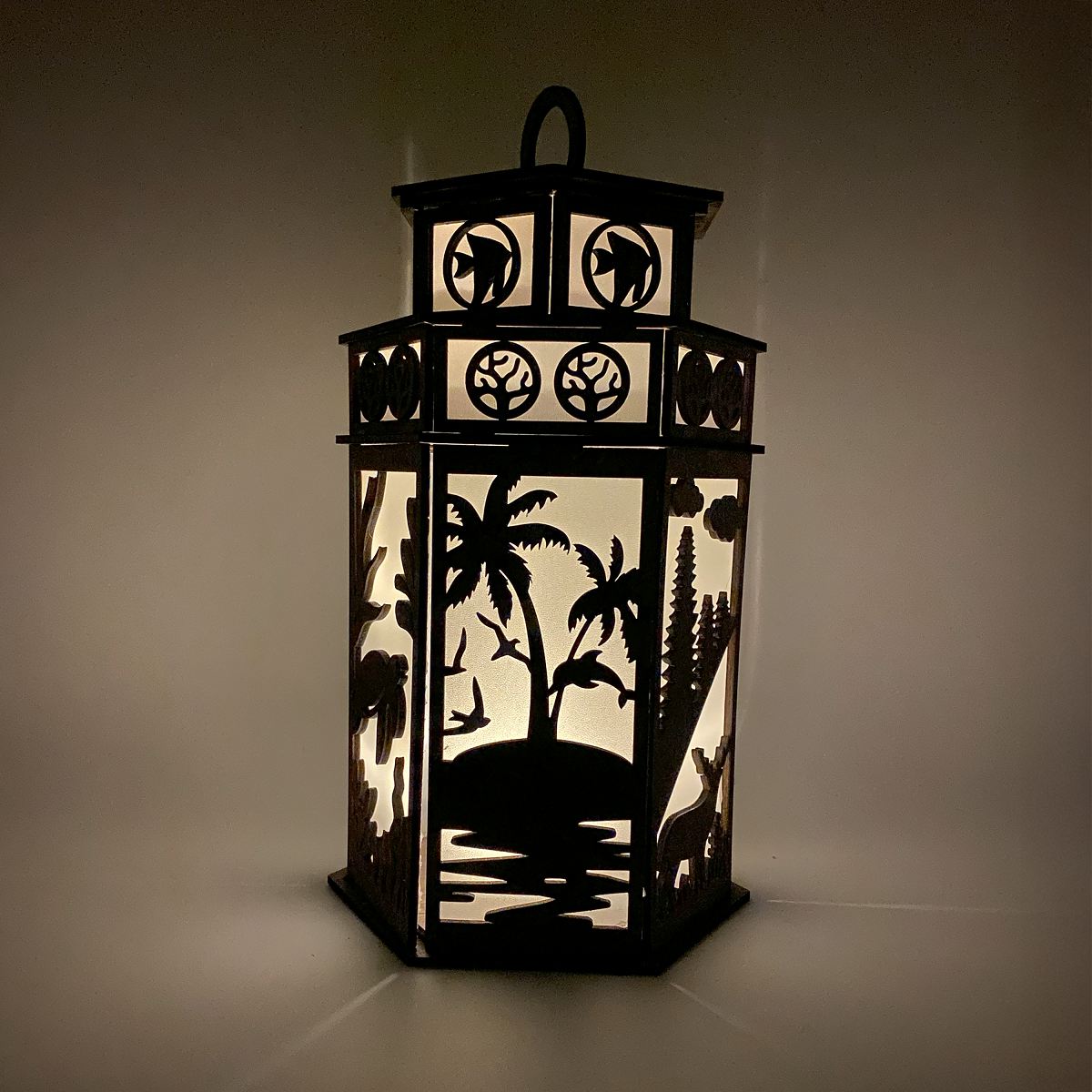 Nature scenes Tower Cupola flameless candle Lantern with Deer Birds Dolphin & Turtle