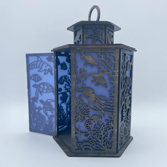 Ocean Serenity 3D Underwater Cupola design flameless candle Lantern with Dolphins, Sea Turtles, and Coral