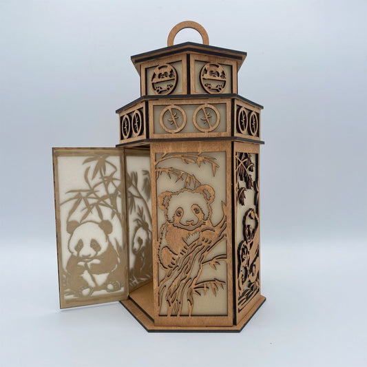 Cute Panda with Tower Cupola flameless candle Lantern