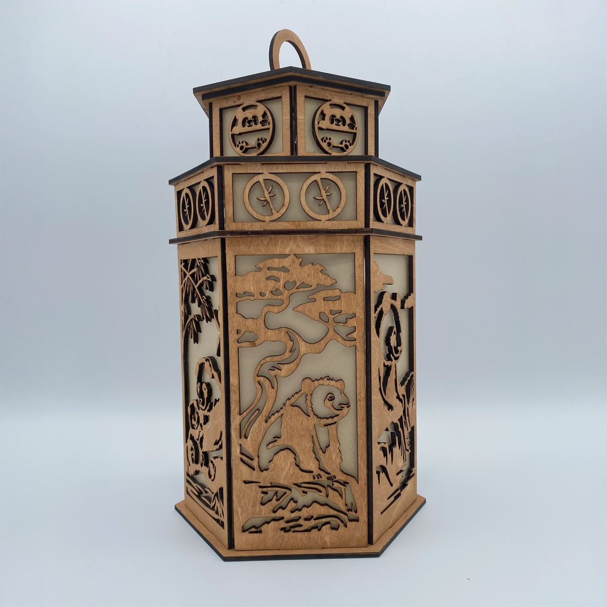 Cute Panda with Tower Cupola flameless candle Lantern